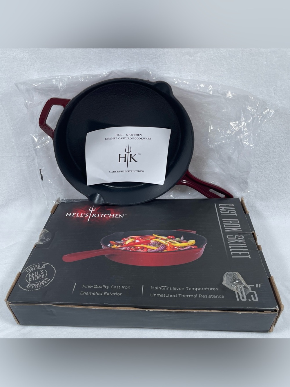 NOB! Hells Kitchen 10.5" Cast Iron Skillet Pan High Heat Red Enamel HK-276RED